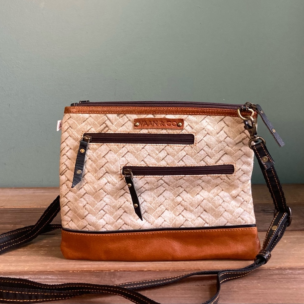 Vaan & Co Leather and Canvas Upcycled Crossbody Bag